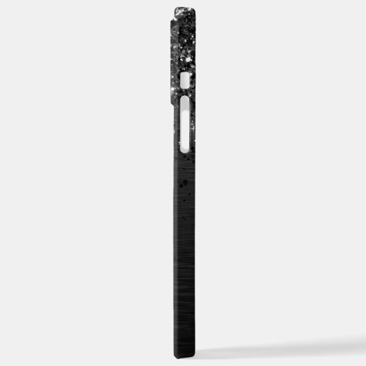 Benutzerdefiniertes Schwarzes Glitzer-Sparkon-Mono iPhone Hülle (Linke Seite)