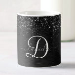 Benutzerdefiniertes Schwarzes Glitzer-Sparkon-Mono Kaffeetasse<br><div class="desc">Dieses trendige und elegante Coffee Tasse Design mit hübschem schwarzglänzenden Glitzer auf schwarz gebürstetem metallischem Hintergrund ist einfach zu personalisieren.</div>