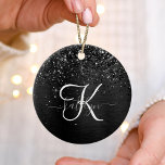 Benutzerdefiniertes Schwarzes Glitzer-Sparkon-Mono Keramik Ornament<br><div class="desc">Dieses angesagte und elegante Ornament-Design mit hübschem schwarzglänzenden Glitzer auf schwarz gebürstetem metallischem Hintergrund ist einfach zu personalisieren.</div>