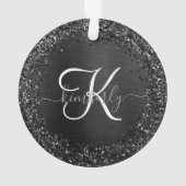 Benutzerdefiniertes Schwarzes Glitzer-Sparkon-Mono Ornament (Rückseite)