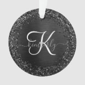 Benutzerdefiniertes Schwarzes Glitzer-Sparkon-Mono Ornament (Vorderseite)