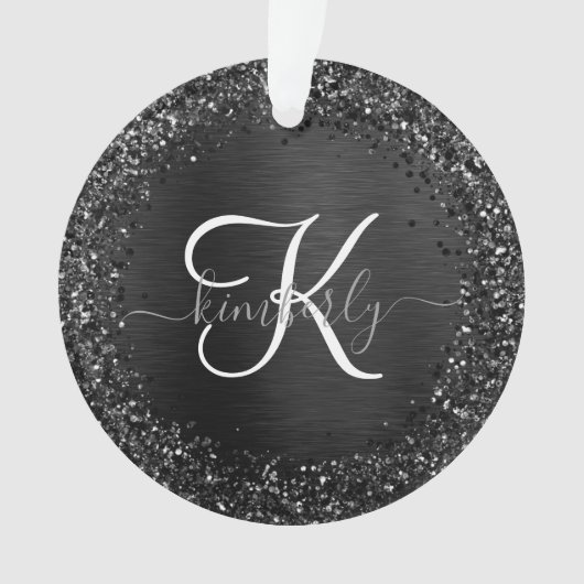 Benutzerdefiniertes Schwarzes Glitzer-Sparkon-Mono Ornament (Vorderseite)