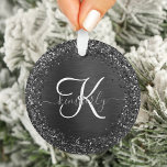 Benutzerdefiniertes Schwarzes Glitzer-Sparkon-Mono Ornament<br><div class="desc">Dieses trendige und elegante Ornament-Design mit hübschem,  schwarz funkelndem Imitat Glitzer auf schwarz gebürstetem metallischem Hintergrund ist einfach zu personalisieren.</div>
