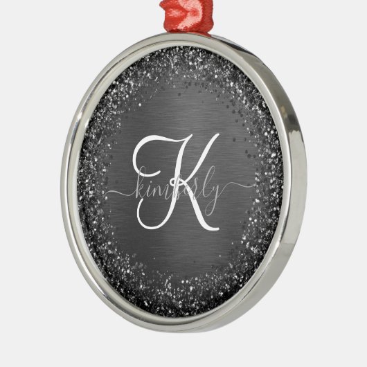 Benutzerdefiniertes Schwarzes Glitzer-Sparkon-Mono Ornament Aus Metall (Links)