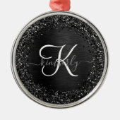 Benutzerdefiniertes Schwarzes Glitzer-Sparkon-Mono Ornament Aus Metall (Vorne)