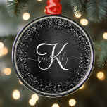 Benutzerdefiniertes Schwarzes Glitzer-Sparkon-Mono Ornament Aus Metall<br><div class="desc">Dieses angesagte und elegante Ornament-Design mit hübschem schwarzglänzenden Glitzer auf schwarz gebürstetem metallischem Hintergrund ist einfach zu personalisieren.</div>