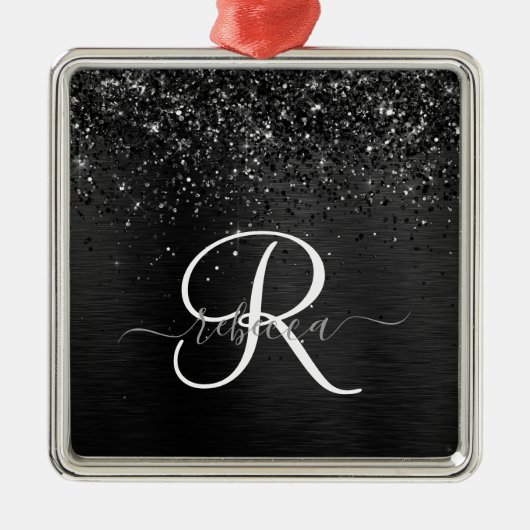 Benutzerdefiniertes Schwarzes Glitzer-Sparkon-Mono Ornament Aus Metall (Vorne)