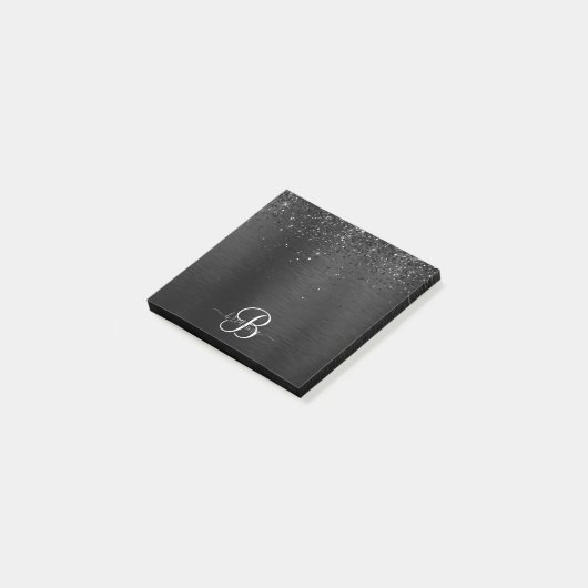 Benutzerdefiniertes Schwarzes Glitzer-Sparkon-Mono Post-it Klebezettel (angewinkelt)