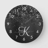 Benutzerdefiniertes Schwarzes Glitzer-Sparkon-Mono Runde Wanduhr (Vorderseite)