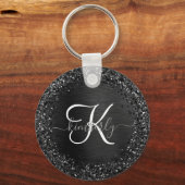 Benutzerdefiniertes Schwarzes Glitzer-Sparkon-Mono Schlüsselanhänger (Vorderseite)