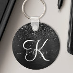Benutzerdefiniertes Schwarzes Glitzer-Sparkon-Mono Schlüsselanhänger<br><div class="desc">Dieses trendige und elegante Design mit hübschem schwarzglänzenden Glitzer auf schwarz gebürstetem metallischem Hintergrund macht das Schlüsselanhänger leicht persönlich.</div>