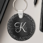Benutzerdefiniertes Schwarzes Glitzer-Sparkon-Mono Schlüsselanhänger<br><div class="desc">Dieses trendige und elegante Design mit hübschem schwarzglänzenden Glitzer auf schwarz gebürstetem metallischem Hintergrund macht das Schlüsselanhänger leicht persönlich.</div>