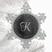 Benutzerdefiniertes Schwarzes Glitzer-Sparkon-Mono Schneeflocken Zinn-Ornament