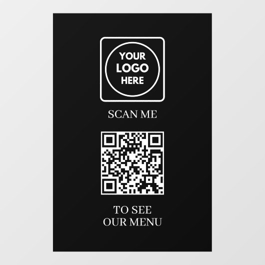 Benutzerdefiniertes schwarzes QR-Menü | Kontaktlos Fensteraufkleber (Blatt)