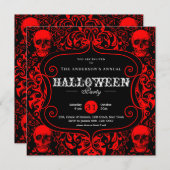 Benutzerdefiniertes schwarzes Red Damask Halloween Einladung (Vorne/Hinten)