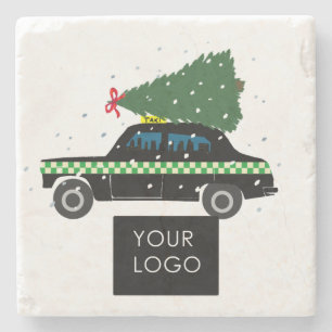 Benutzerdefiniertes Schwarzes Taxi-Weihnachtslogo Steinuntersetzer