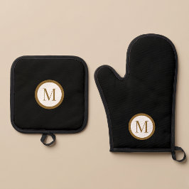 Benutzerdefiniertes schwarzes und goldenes Mittel  Ofenhandschuh & Topflappen-Set