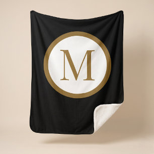 Benutzerdefiniertes schwarzes und goldenes Monogra Sherpadecke