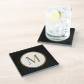 Benutzerdefiniertes schwarzes und goldenes Zentrum Glasuntersetzer (Schrägansicht)