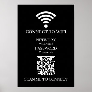 Benutzerdefiniertes schwarzes WiFi-QR   Netzwerk-P Poster