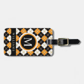 Benutzerdefiniertes Schwarzweiß-Orange-Raute-Muste Gepäckanhänger (Vorderseite horizontal)