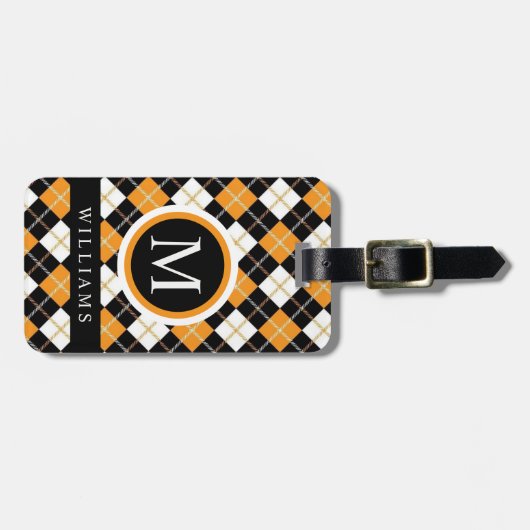 Benutzerdefiniertes Schwarzweiß-Orange-Raute-Muste Gepäckanhänger (Vorderseite horizontal)