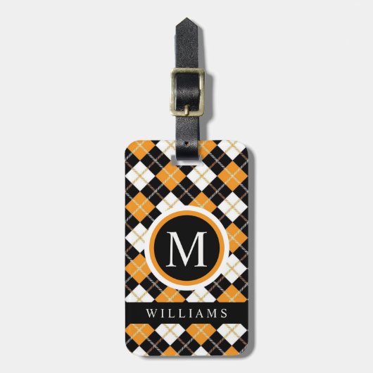 Benutzerdefiniertes Schwarzweiß-Orange-Raute-Muste Gepäckanhänger (Vorderseite vertikal)