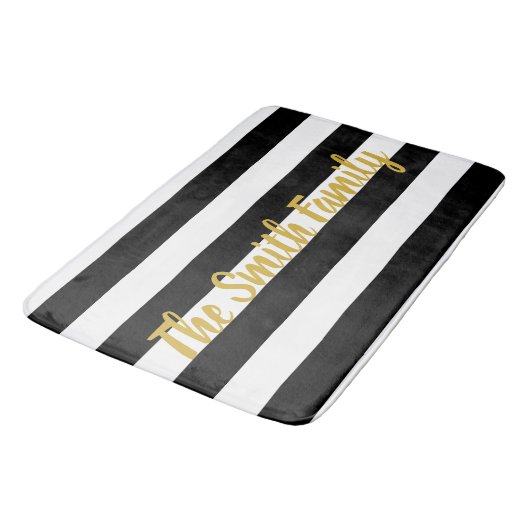 Benutzerdefiniertes Schwarzweiß-Streifen-Muster Badematte (Schrägansicht)