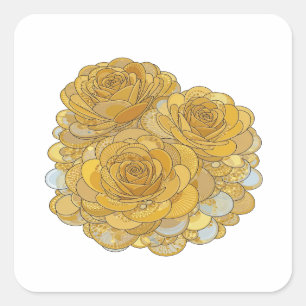 Benutzerdefiniertes Silber GOLDEN ROSES Dekor Desi Quadratischer Aufkleber