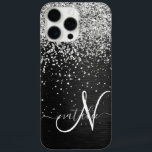 Benutzerdefiniertes Silver Glitzer Black Sparkle M iPhone 16 Pro Max Hülle<br><div class="desc">Dieses elegante,  hübsch silber funkelnde Glitzer auf schwarz gebürstetem metallischem Hintergrund ist einfach zu personalisieren.</div>