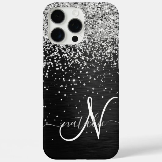 Benutzerdefiniertes Silver Glitzer Black Sparkle M Case-Mate iPhone Hülle (Rückseite)