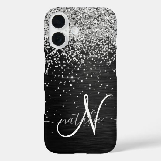 Benutzerdefiniertes Silver Glitzer Black Sparkle M Case-Mate iPhone Hülle (Rückseite)