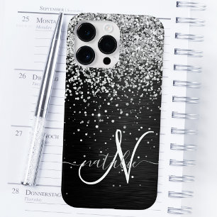 Benutzerdefiniertes Silver Glitzer Black Sparkle M Case-Mate iPhone 14 Pro Max Hülle