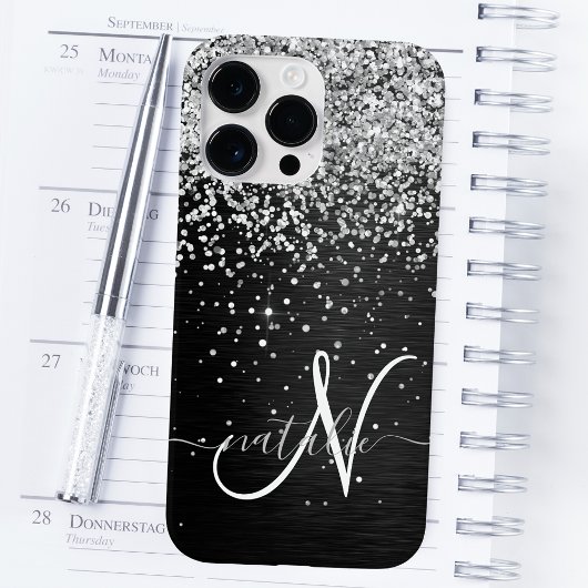 Benutzerdefiniertes Silver Glitzer Black Sparkle M Case-Mate iPhone Hülle