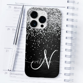 Benutzerdefiniertes Silver Glitzer Black Sparkle M Case-Mate iPhone 14 Pro Hülle