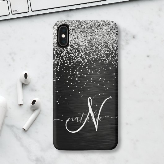 Benutzerdefiniertes Silver Glitzer Black Sparkle M Case-Mate iPhone Hülle