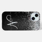 Benutzerdefiniertes Silver Glitzer Black Sparkle M Case-Mate iPhone Hülle (Rückseite (Horizontal))