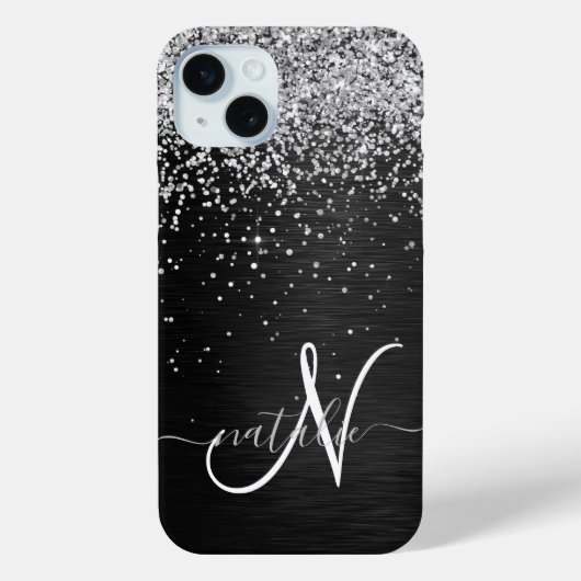 Benutzerdefiniertes Silver Glitzer Black Sparkle M Case-Mate iPhone Hülle (Rückseite)