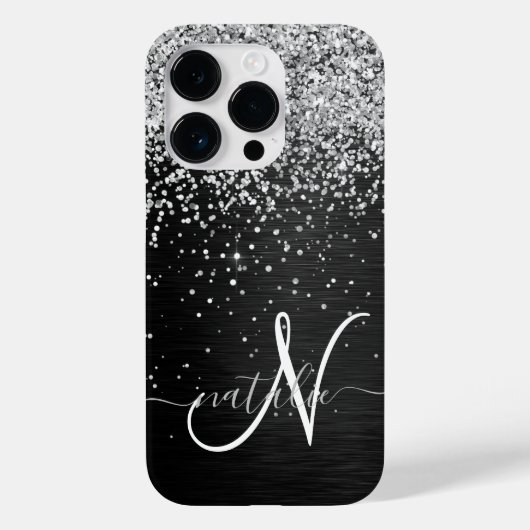 Benutzerdefiniertes Silver Glitzer Black Sparkle M Case-Mate iPhone Hülle (Rückseite)