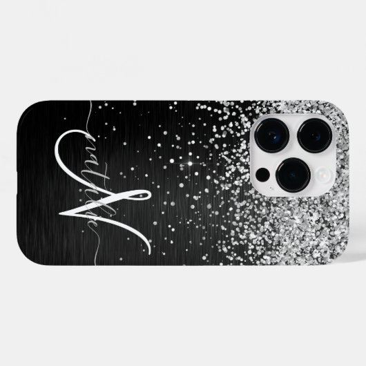 Benutzerdefiniertes Silver Glitzer Black Sparkle M Case-Mate iPhone Hülle (Rückseite (Horizontal))