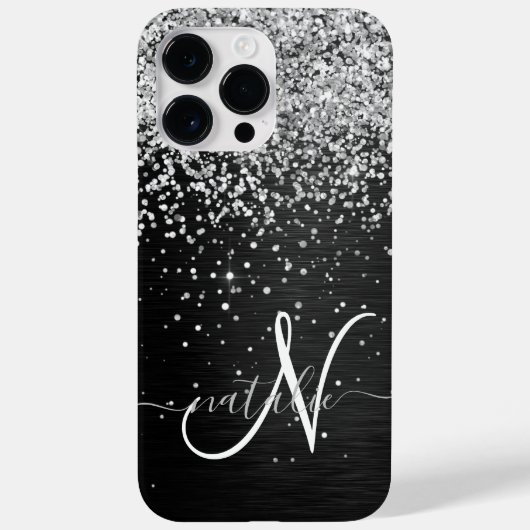 Benutzerdefiniertes Silver Glitzer Black Sparkle M Case-Mate iPhone Hülle (Rückseite)