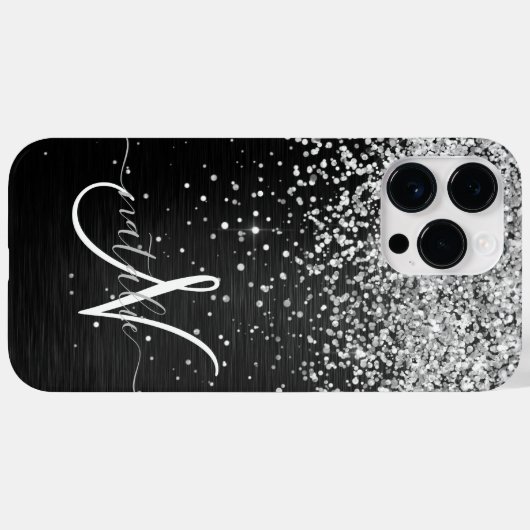 Benutzerdefiniertes Silver Glitzer Black Sparkle M Case-Mate iPhone Hülle (Rückseite (Horizontal))