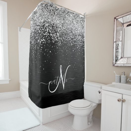 Benutzerdefiniertes Silver Glitzer Black Sparkle M Duschvorhang (Beispiel)