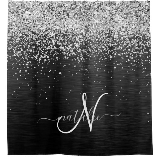 Benutzerdefiniertes Silver Glitzer Black Sparkle M Duschvorhang (Vorderseite)
