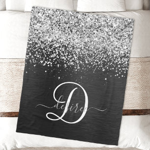 Benutzerdefiniertes Silver Glitzer Black Sparkle M Fleecedecke