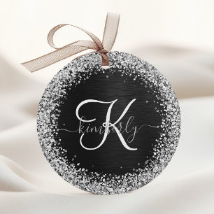 Benutzerdefiniertes Silver Glitzer Black Sparkle M Geschenkanhänger