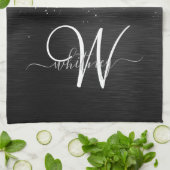 Benutzerdefiniertes Silver Glitzer Black Sparkle M Geschirrtuch (Gefaltet)