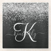 Benutzerdefiniertes Silver Glitzer Black Sparkle M Glasuntersetzer (Vorderseite)