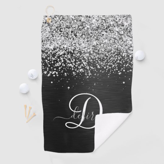 Benutzerdefiniertes Silver Glitzer Black Sparkle M Golfhandtuch (Insitu)