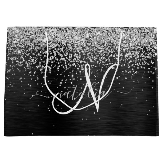 Benutzerdefiniertes Silver Glitzer Black Sparkle M Große Geschenktüte (Vorderseite)